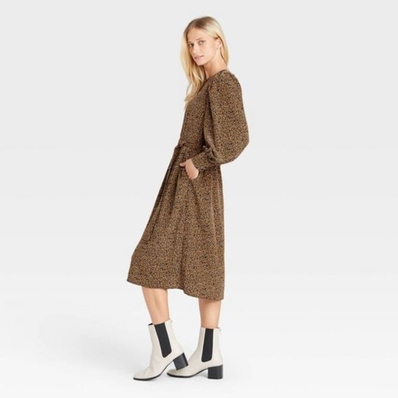 Who What Wear Long Sleeve Bold Button Leopard Print Belt Midi Dress S NWT - Picture 6 of 12